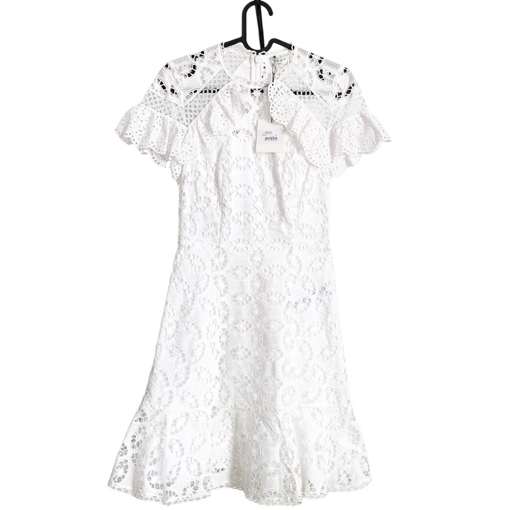 Sandro White Corentin Eyelet Lace Fit Flare Dress
